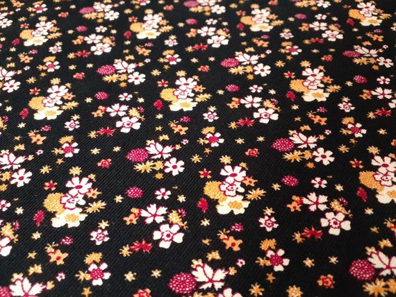Black Floral Corduroy with Mustard and Fuchsia Small Scale | Etsy