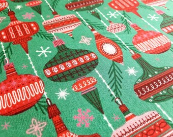 Baubles and Branches Organic Cotton Quilting Fabric, Green Ornament Fabric, Mod Retro Christmas Fabric, cloud9, by the yard or half yard