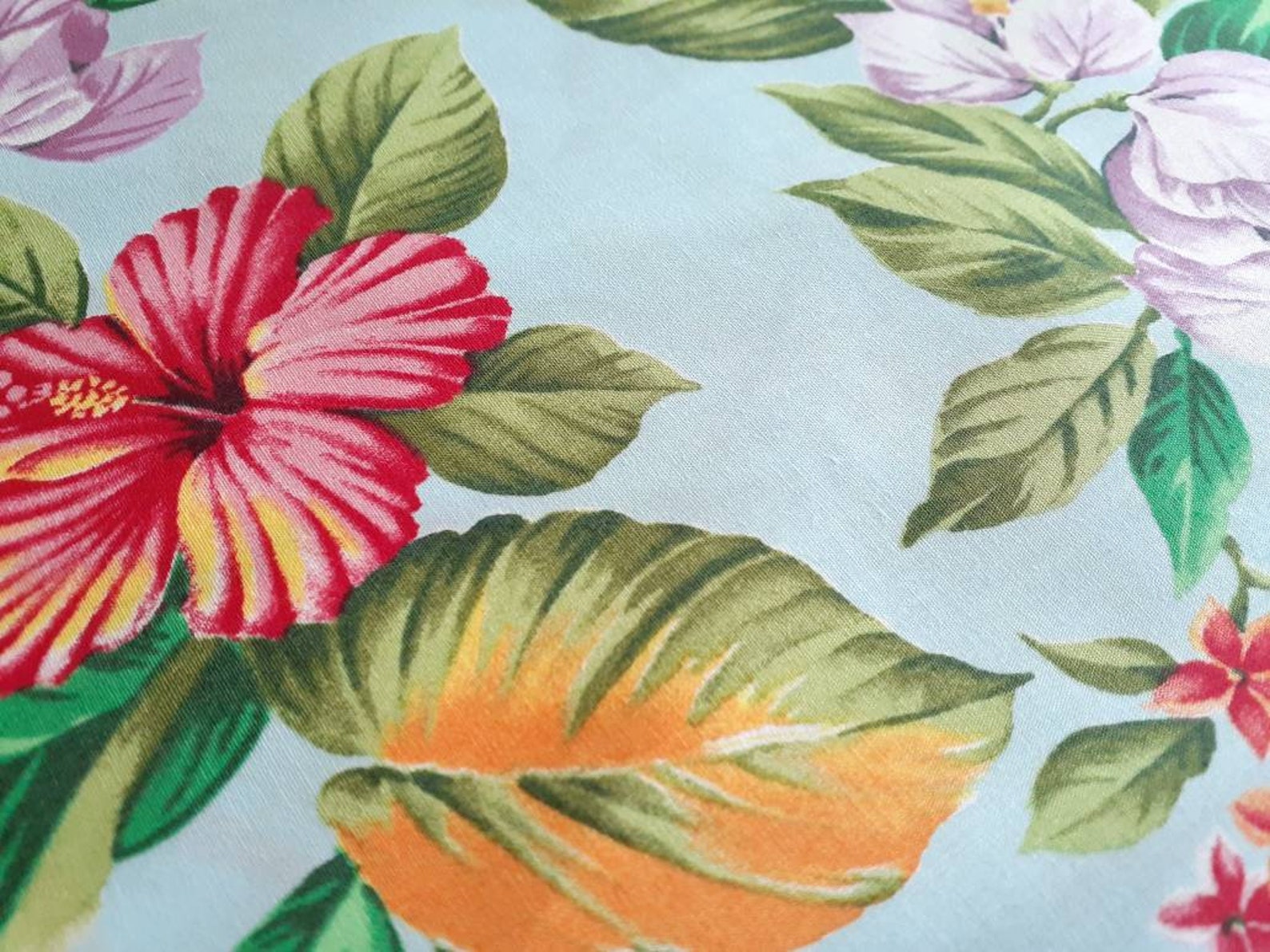 Sky Blue Hawaiian Print Fabric Bird of Paradise Hibiscus - Etsy