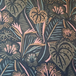 Lotusland Rayon Modal Print Fabric, Lotus Leaf and flowers Olive Green, Army Green, 3.1oz, Wildscape, Cloud9, Fashion Fabric, Lightweight