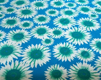 Blue and Green Sunflower knit, lightweight Rubie Rayon Spandex, Flower Print Stretch Jersey Knit Fabric, stretch, fashion fabric by the yard