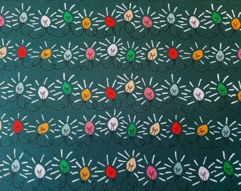 Celebration Lights Organic Cotton Quilting Fabric, Holiday, Christmas Lights on Green, Winter Wonderland, Retro Christmas Fabric, cloud9