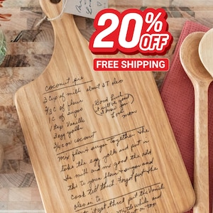 Personalized Hickory Cutting Board Keepsake Featuring Your Handwritten Recipe - Christmas Gift