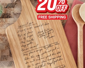 Personalized Hickory Cutting Board Keepsake Featuring Your Handwritten Recipe - Christmas Gift