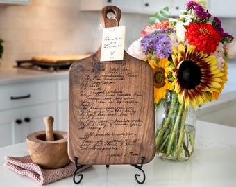 Personalized Handwritten Recipe Cutting Board, Walnut Wood Paddle with Custom Engraving