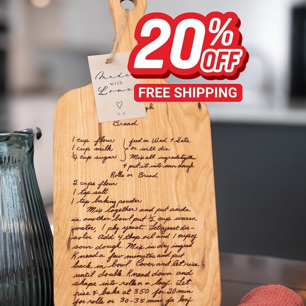 Tabla de cortar de recetas de cerezo grabada y personalizada: recuerdo escrito a mano - Regalo de Navidad