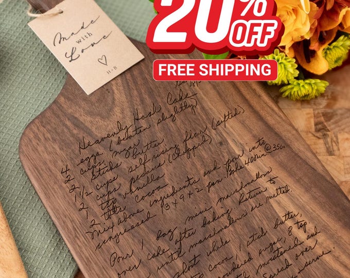 Personalized Walnut Recipe Cutting Board with Handwritten Recipe Keepsake