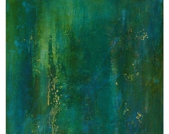 Original abstract canvas, blue emerald green, gift for him, contemporary interior decor