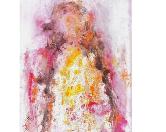 abstract figure, pink white yellow, colorful contemporary, Original odd raw artwork, gift for daughter