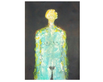 Original female figure painting, unique artwork, colorful abstract, contemporary ooak, gift for him