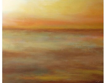 soothing canvas, ocher yellow brown, stillness mood, gift for daughter, fairy dreamlike, morning sunrise painting, soft light original