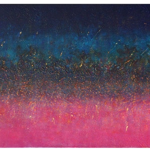 fairy dreamlike landscape, fuschia pink berry blue, night abstract painting, Original canvas, birthday gift