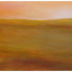 morning landscape, mothers day gift, apricot peach, green kaki yellow, soothing light canvas, sunrise original