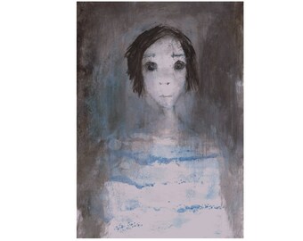 grey blue white woman portrait painting figurative dark light face vertical Original Artwork Wall art Gift for women sister friend bedroom