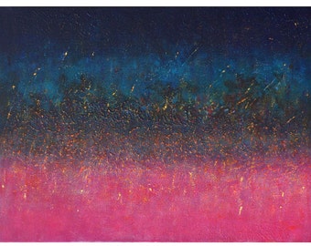 fairy dreamlike landscape, fuschia pink berry blue, night abstract painting, Original canvas, birthday gift