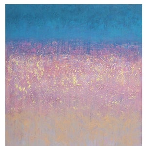 abstract landscape painting, pink turquoise blue yellow peach, original textured, soft serene canvas