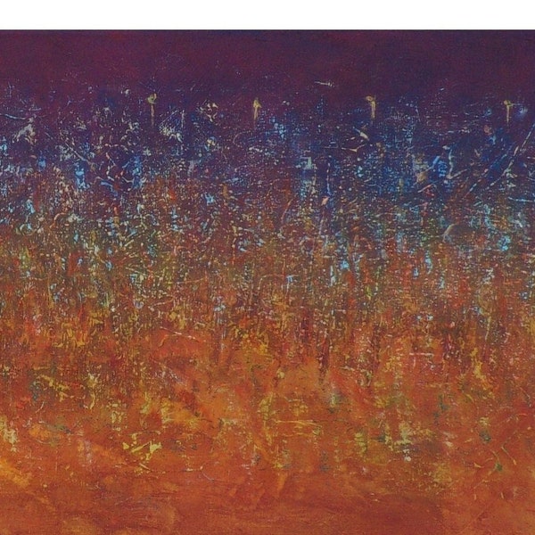 Tableau abstrait Original, rouille orange violet, multicolore panoramique, contemporain texturé unique