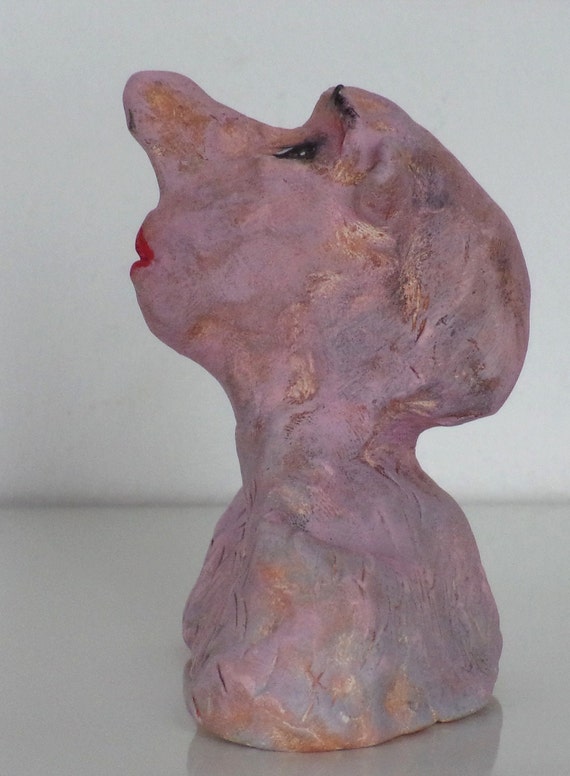 Fairy Monster Clay Bust, Odd Paper Weight, Whimsical Small