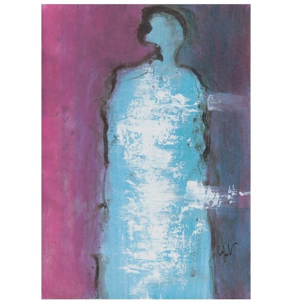 silhouette colorée, rose mauve bleu, abstrait bizarre insolite, original minimaliste, esquisse sans visage