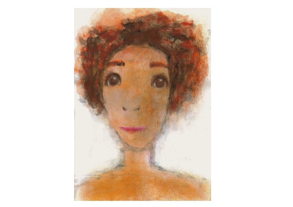 Ginger Hair Woman Portrait Painting Burnt Orange Whimsical Etsy