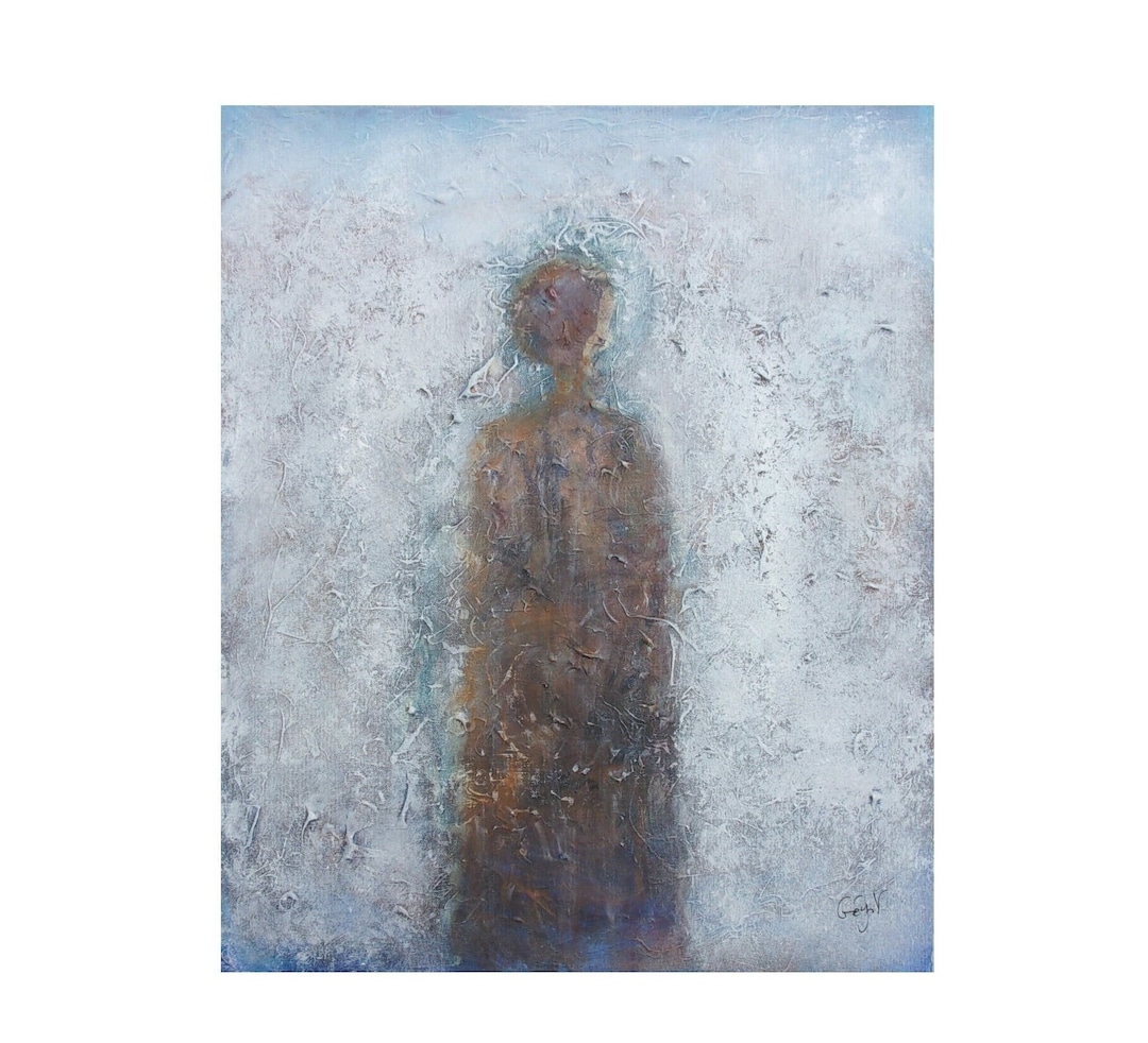 Textured Figure Painting, White Brown Blue, Wabi Sabi, Weird Surreal ...
