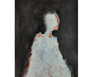 sketch people figure, black white, ghost night, abstract contemporary, Original artwork, gift for art lover