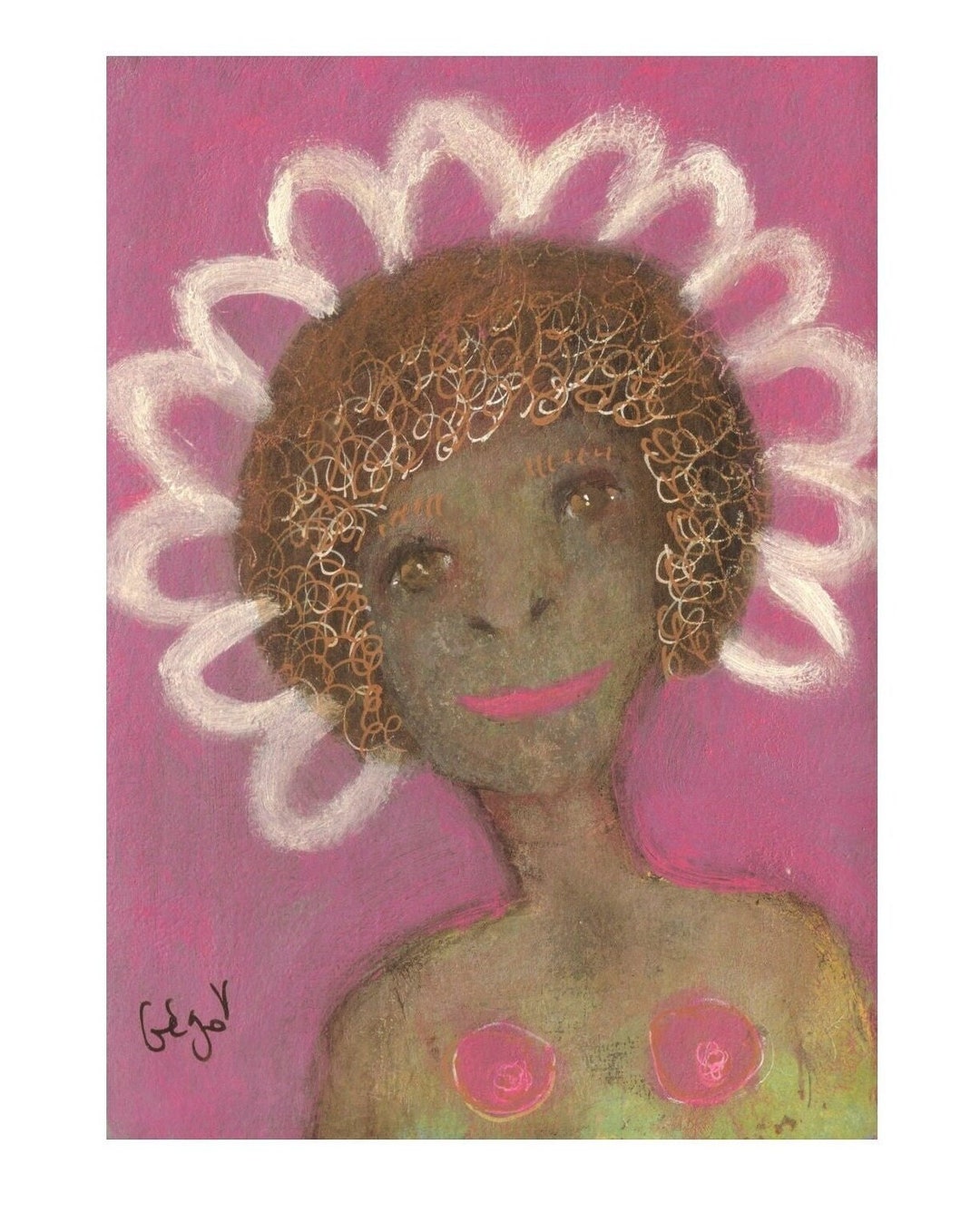 Original Black Nude Girl, Pink Brown White, Boobies Figure, Whimsy