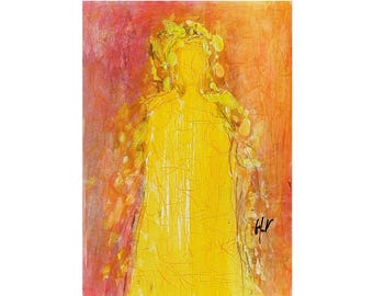 forme humaine, jaune orange rose, originale colorée, corps sans visage, silhouette personnage, contemporain moderne, cadeau femme fille