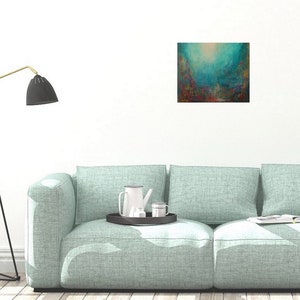 abstract seascape painting, Blue teal red grey, Original water lake river, deep sea, gift for him image 4