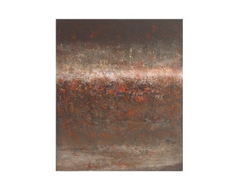 abstract landscape painting, Brown rust burnt orange, textured original canvas, wabi sabi modern, gift for him