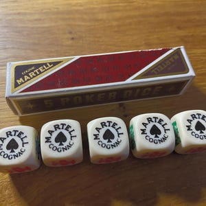 Vintage Poker Dice Martell Cognac - In Small Cardboard Case / Box - NO INSTRUCTIONS