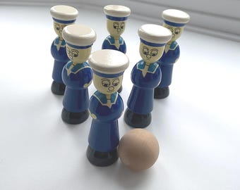 Vintage Wooden Skittles - Sailor Design, Original Box - Roger Copple