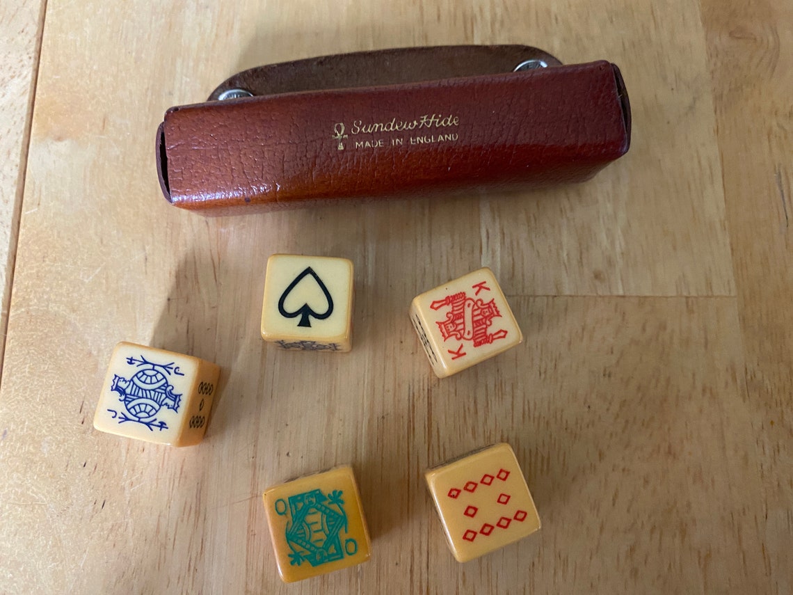 poker dice vintage in leather case poker dice vintage in leather case