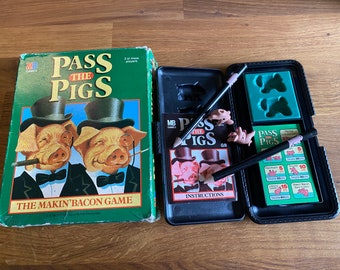 Vintage Pass the Pigs Travel Game  - MB Games - The Making Bacon Game - In Box
