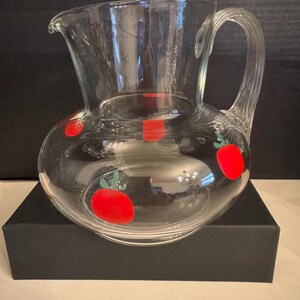 Clear Glass Juice Pitcher with Hand Painted Tomatoes