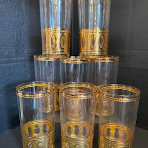 Mid Century Culver Antigua Highball Glasses - 22kt Gold Design - Set of 8