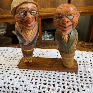 ANRI Hand Carved Mechanical Bottle Stoppers - Set of 2 - &quot;Yakkers&quot; Mouth Opens and Closes
