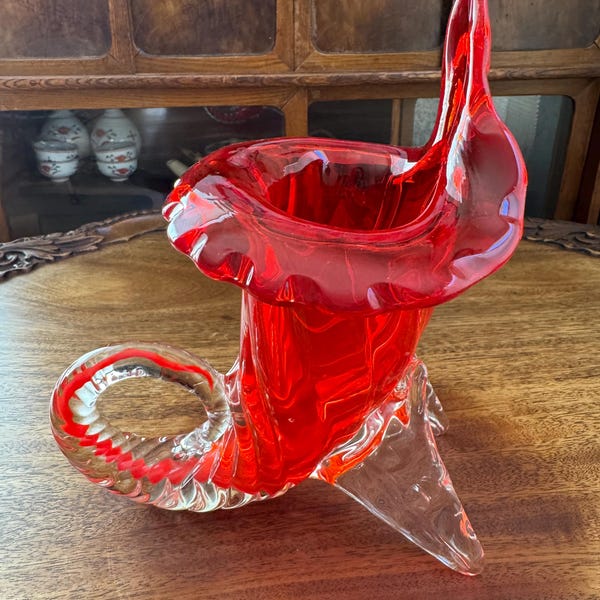 Murano Glass Red Cornucopia Vase