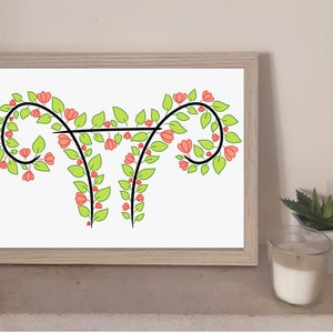 floral uterus body art digital poster