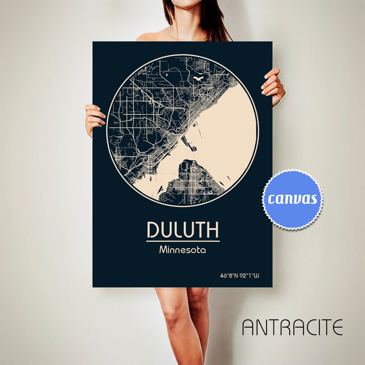 DULUTH Minnesota CANVAS Map Duluth Minnesota Poster City Map Etsy