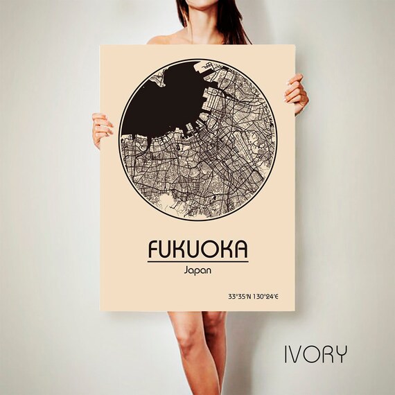 Fukuoka Japan Canvas Print Map Fukuoka Japan Poster City Map Etsy