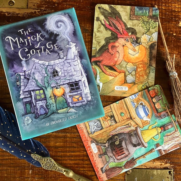 Jeu de cartes Oracle - The Majick Cottage - cadeau de vacances insolite - type tarot, cottagecore, cadeau de sorcellerie pour elle, cadeau pour la maison neuve