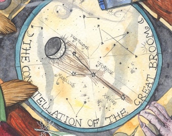 The Constellation of - The Great Broom - A3/4 Print by Jacqui Lovesey from 'The Puzzle of the Tillian Wand' - fantasy art star map.