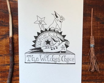 The Witches’ Choice - Original pen and ink illustration by Jacqui Lovesey - witchtober, Inktober illustration,  Halloween gift