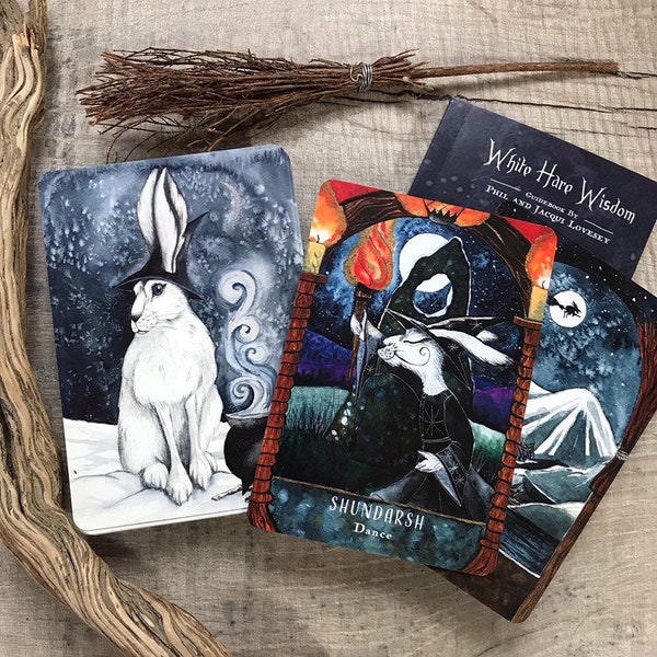 Oracle Deck - White Hare Wisdom by Jacqui & Phil Lovesey - tarot type cards, arctic hare, mindfulness, witch, pagan