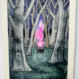 The Majick Cauldron - originale Aquarell Illustration von Jacqui Lovesey aus The Secrets of Wand Holz Orakel - witch,woodland,fantasy