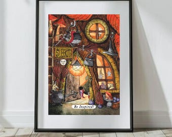 Be Inspired, A4/5 signed art Print - Witchy magical cottagecore.