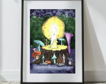 Be Surprised, A4/5 signed art Print - Magical Woodland, Matlock the Hare, illustration. Celebration candles.
