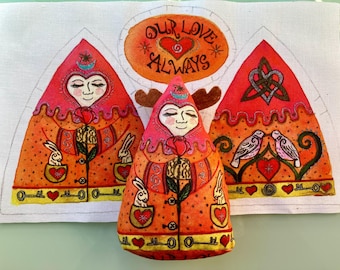 Love charm - Folk Art sewing kit - Anniversary or wedding gift.