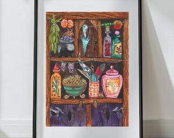 Art Print, 'Store Cupboard', Signed. Magical Cottage cupboard.